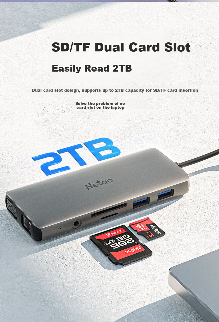 Netac Type-C Eleven-In Expansion Dock Splitter USB-C to HDMI/VGA/Network Port TF/SD Card Reader with 3.5mm Audio, Compatible with M1/M2 Chip MAC WF15 7