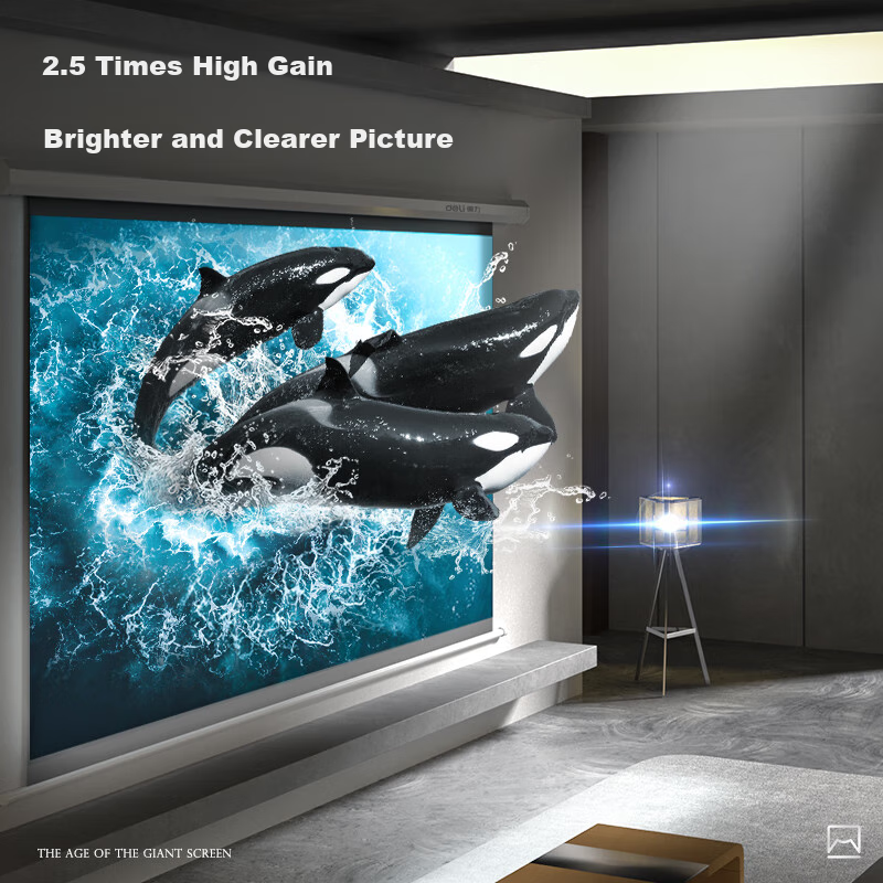 Deli 120-Inch 16:9 Remote Control Electric Screen, 8K Ultra HD Photon Screen 3.0 Anti-Curling Edge, Projection Screen for Projector, 50453S [Installation Service Included]