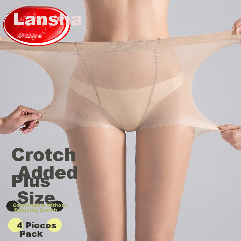 LangSha Women's Plus Size Pantyhose, Double Thigh-High Stockings, Ultra-Thin Black Silk Sexy Tights, Summer Long Tube Flesh-Colored Leggings Socks