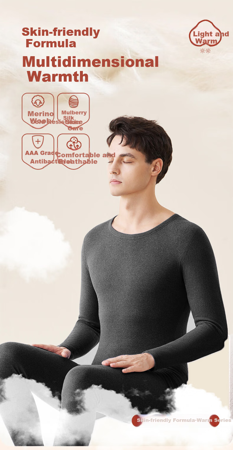 LangSha Thermal Underwear for Men, New Autumn And Winter 2026 Product, Wool And Silk Blend, 7A Antibacterial Single Top, Fleece-Lined Warm Undershirt for Me 1