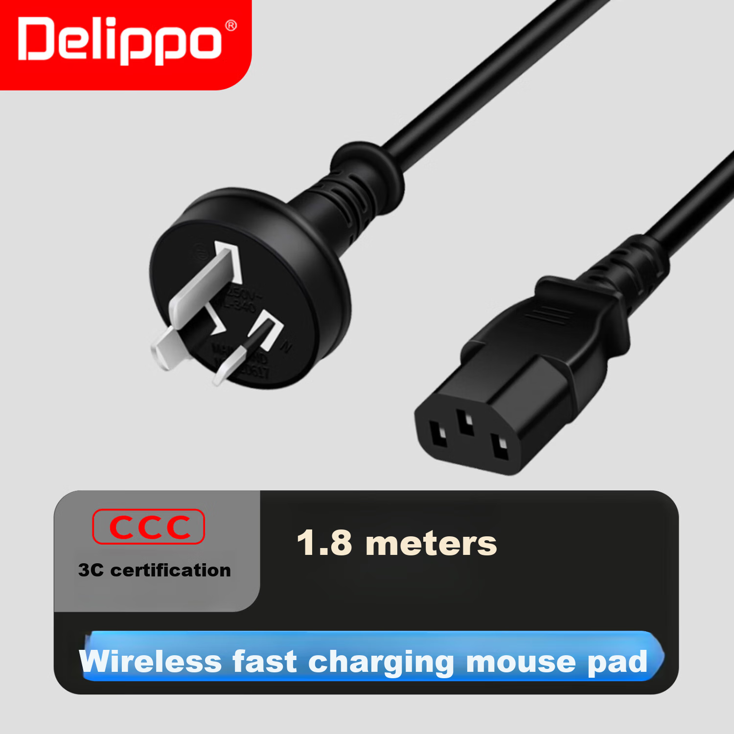 Delippo Computer Power Cord, Three-Prong Power Cable, Monitor Power Cord, Rice Cooker Power Cord, Electric Kettle Power Cord, Projector Power Cord, Printer Power Cord, Charging Plug, Pin-Shaped Tail, 1.8 Meters