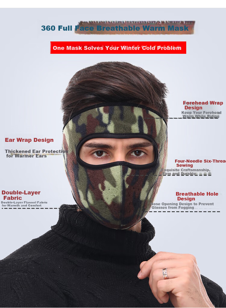Adandyish Full Face Mask for Cycling, Windproof, Dustproof, Cold-Resistant, Unisex, Autumn And Winter Warmth Protection with Forehead And Ear Covers, Black 6