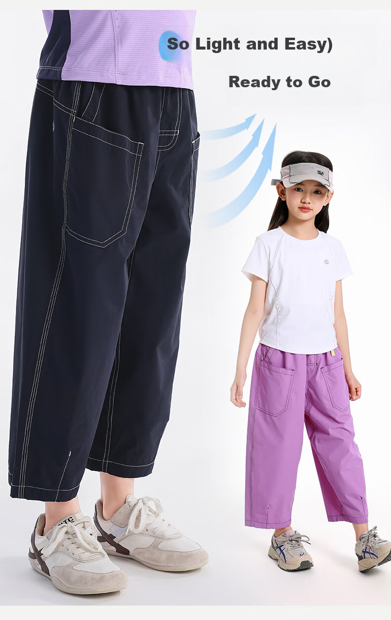 BANDOCIN Girls' Summer Lightweight Sports Capri Pants Stylish for Older Children, 2026 New Style, Dark Navy Blue, Size 120 2