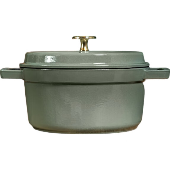 Чугунная кастрюля Staub с двойными ручками, эмалированная, для супа, цвет эвкалипта, 22 см
