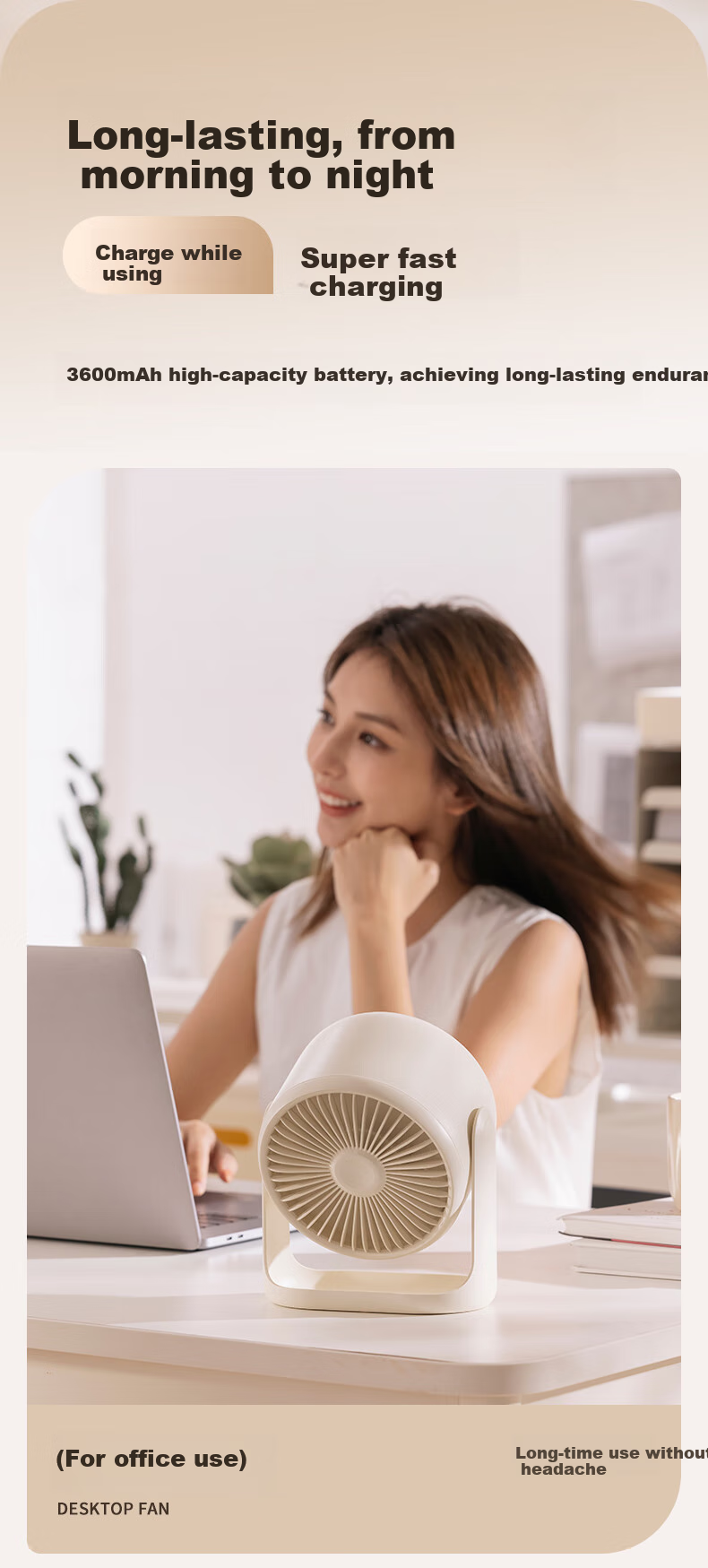 HOMBORSY Wind Fan, Handheld Portable Ice-Cooling Mini Bladeless Turbine Electric Fan, High-Speed Energy-Saving Rechargeable Small Personal Handheld Outdoor Quiet Fan for Students, F102 Ivory White 7