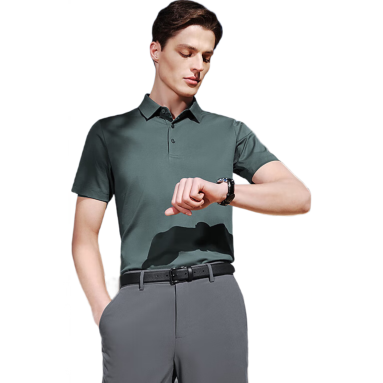 YOUNGOR [Mulberry Silk + Cool Touch] 2026 New Machine Washable Polo Shirt, Dark Gray, 2XL (Recommended for 165-180 Jin)