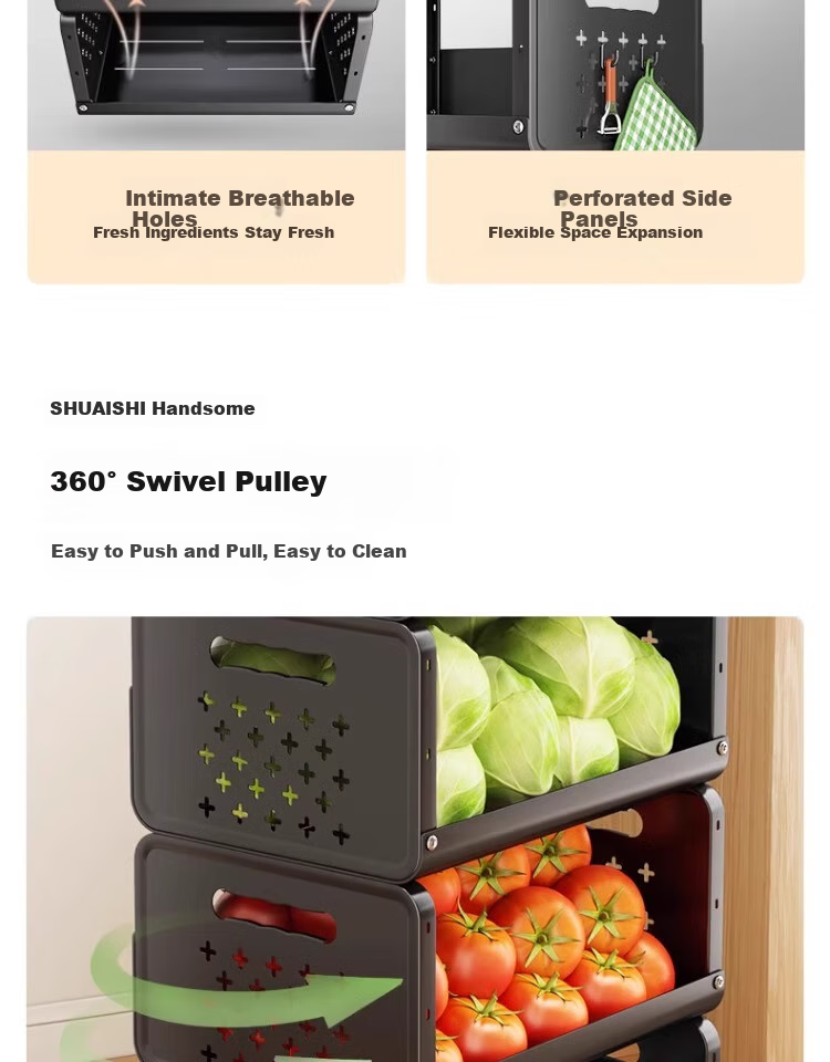Shuaishi Kitchen Storage Rack, Fruit And Vegetable Organizer, Vegetable Shelf, Snack Trolley, Floor-Standing Basket 10