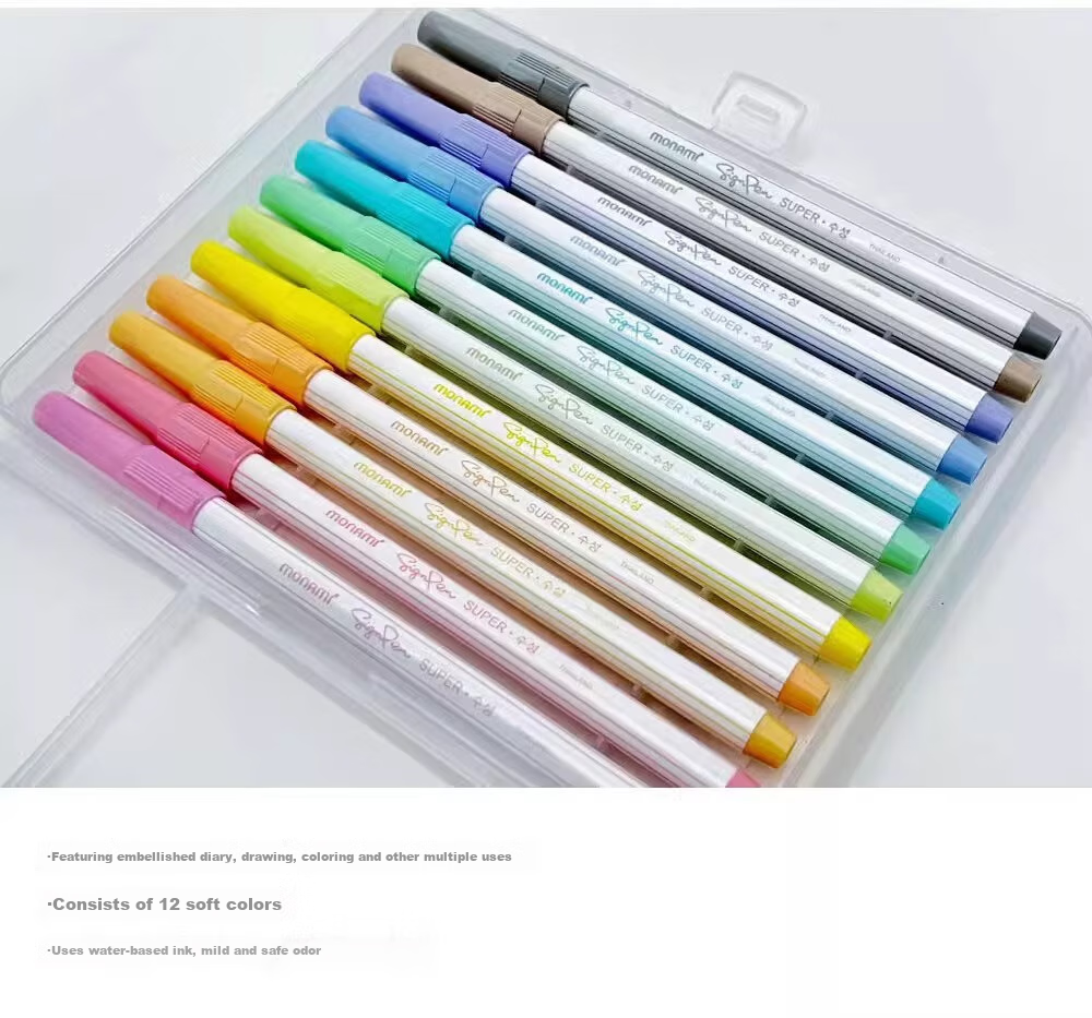 Monami Super Pastel Water-Based Pens, Watercolor Pens, Outline Pens for Students' Drawing Practice, Journaling, Coloring Pens, 0.724 Color Set, 04045Z24 Watercolor Pens 3