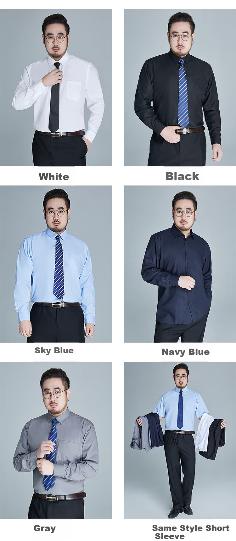 Ayoupang Large Size Long-Sleeve Shirt for Men, Business Solid Color Formal Wear Professional Dress Shirt Plus Size Commuter Workwear, White, 5XL 7