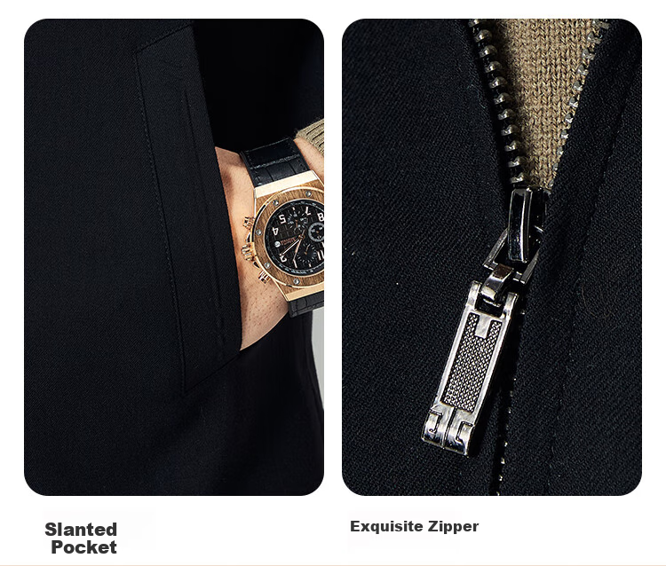 FIRS [Wool Blend] Executive Jacket for Men, Spring And Autumn Business Casual Commute Lapel Zipper Cardigan Short Coat 4