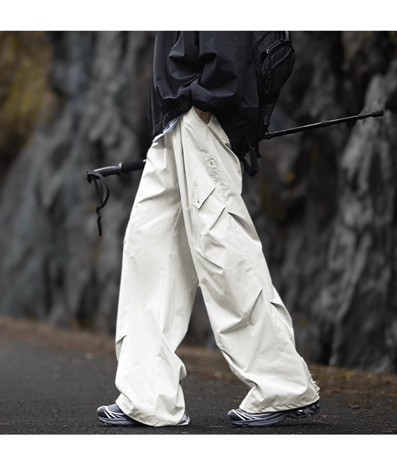 Dingfengbaoluo American-Style Outdoor Paratrooper Cargo Pants for Men, Loose-Fitting Casual Wrinkle Design Long Trousers for Summer, XP01 Beige 2XL 21