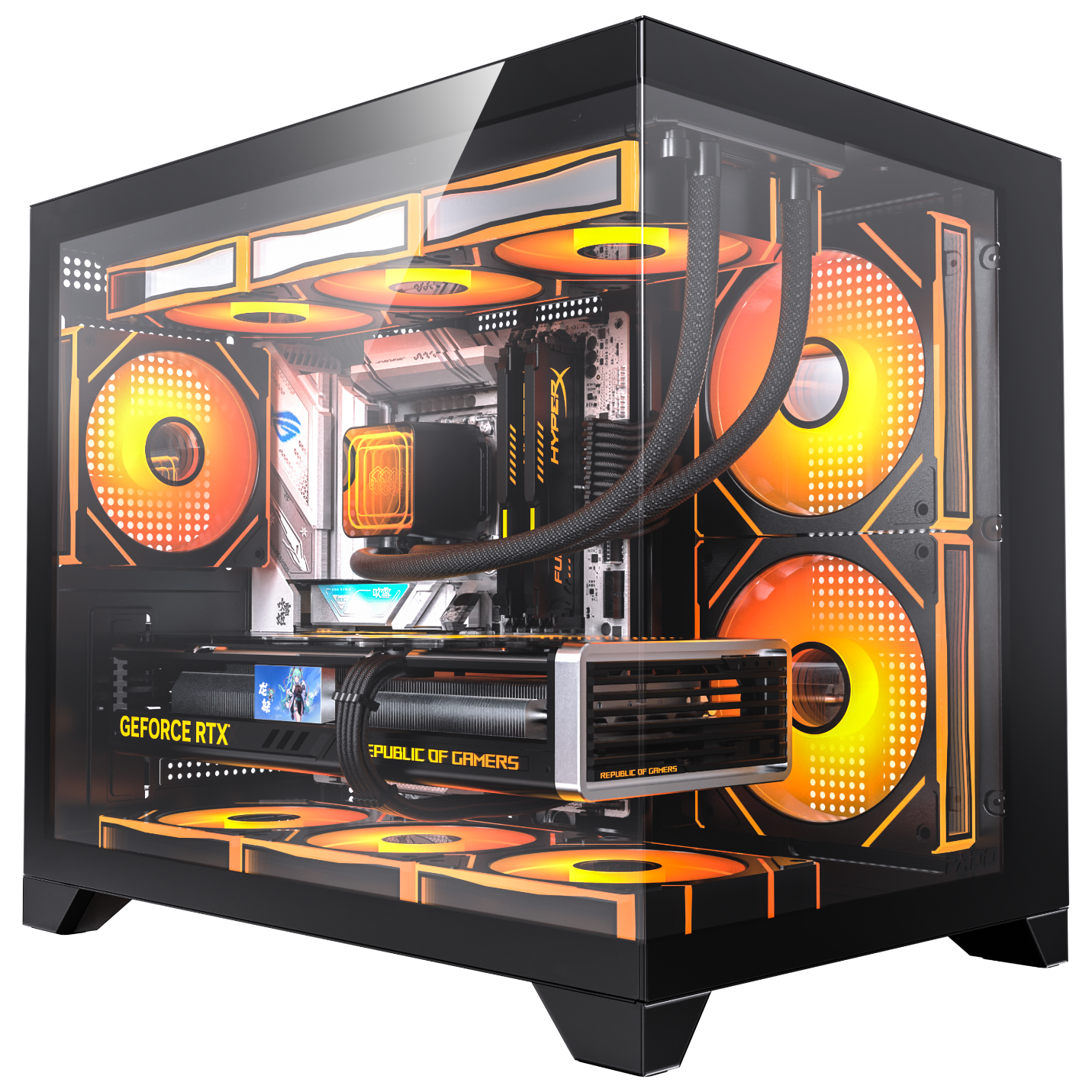 PADO Baize 360U Black Computer Desktop Chassis (MATX/Quick-Release Tempered Glass Panel/Back-Mounted Motherboard/Side-Zone/360mm Water Cooling/9 Fan Positions)