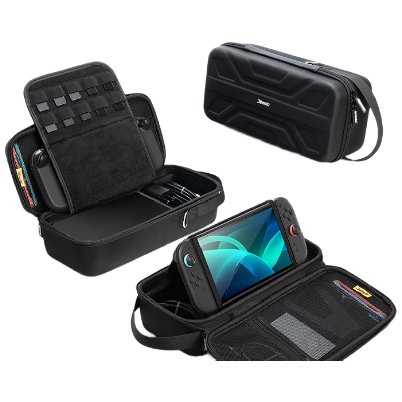 Jemdo Switch 2 Storage Case, Game Console Protective Box, NS2 Handheld Multi-Functional Portable Controller Grip, Complete Set of Accessories, Shockproof Hard Case, Black