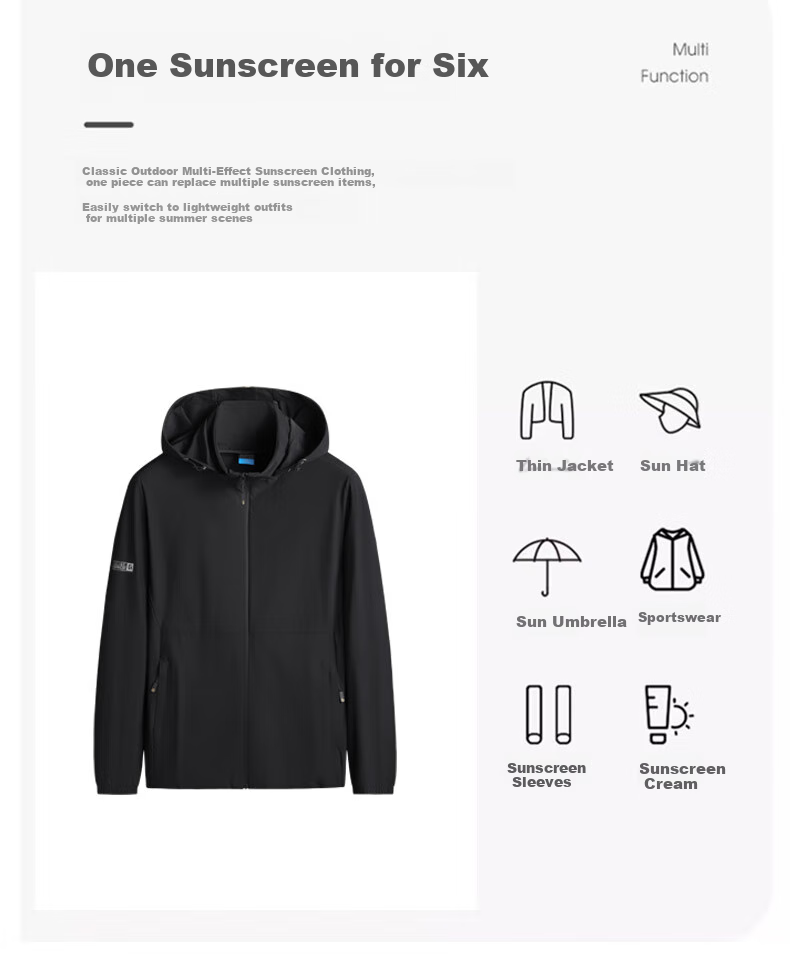 Ayoupang Summer Large Size Sun Protection Clothing for Men, 2025 New Fishing Wear, UPF50+ Breathable Jacket with Detachable Hood 15