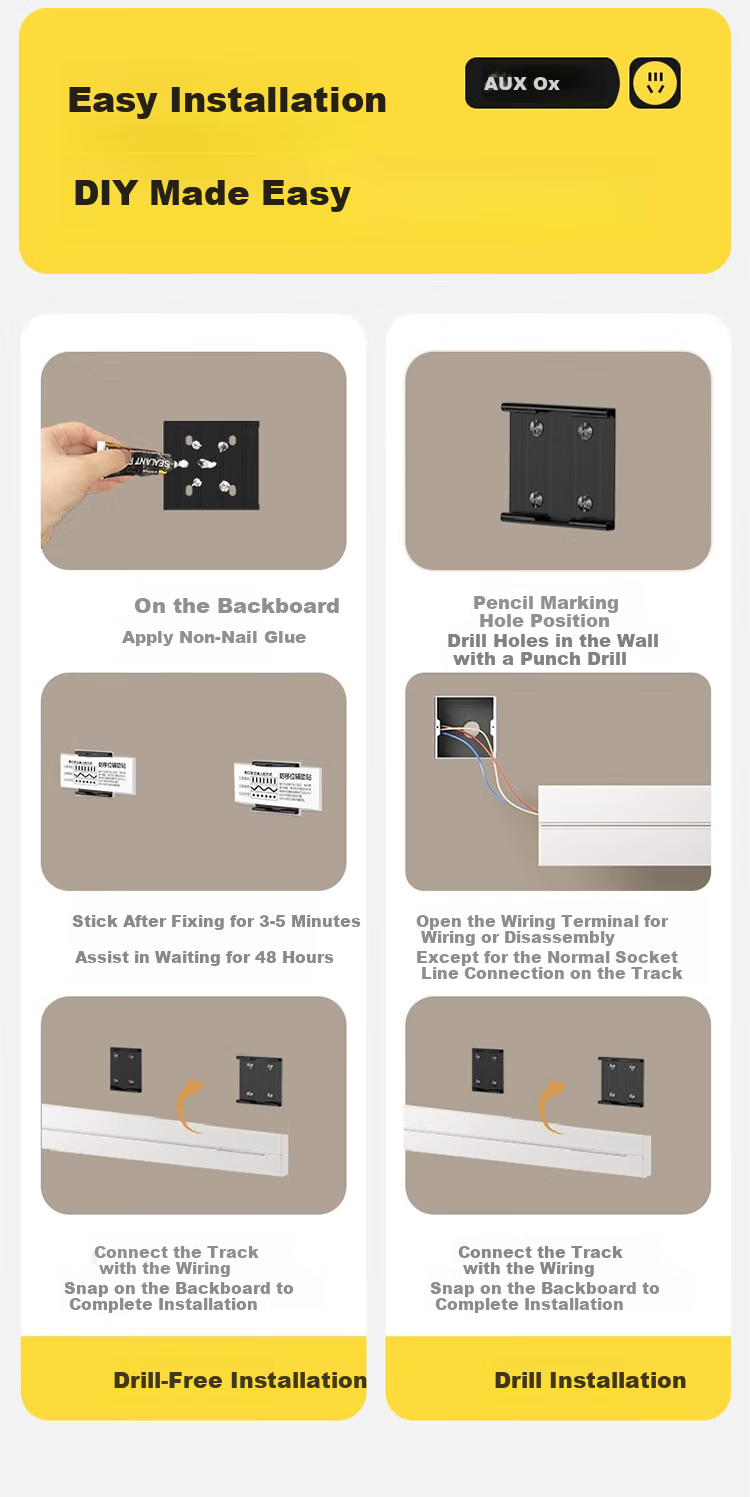 Aokesi LED Strip Track Socket with USB Sensor Light, Movable Surface-Mounted No-Drilling Power Cord, 600mm + 3 Five-Hole Sockets, Gray 9