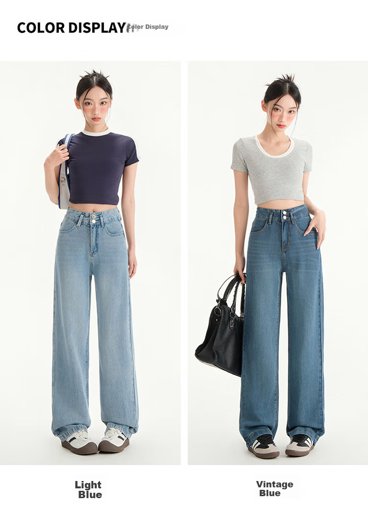 Langsha Tencel Denim Wide-Leg Pants for Women High Waist Slimming Lightweight Spring Summer New Loose Ice Silk Straight-Leg Trousers 11