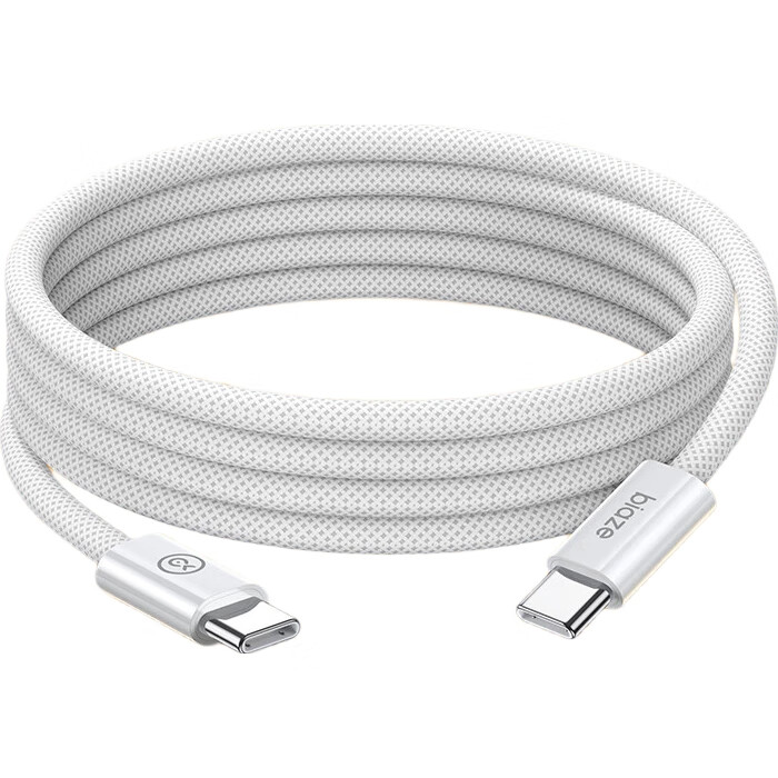 Кабель BIAZE Type-C to Type-C, 5A PD100W, 2 метра, белый, для iPhone 15/16/17 Pro Max, ноутбука