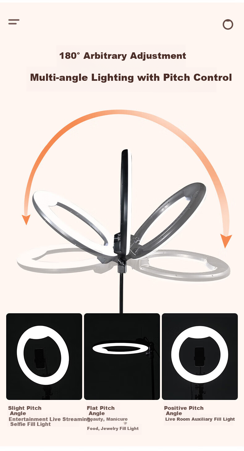 JINBEI LR480II Circular Fill Light, LED Mobile Phone Live Streaming Stand Light, Face Light for Streamers, Selfie Photography Beauty Light, Round Cosmetic Tattoo Photography Lighting 2