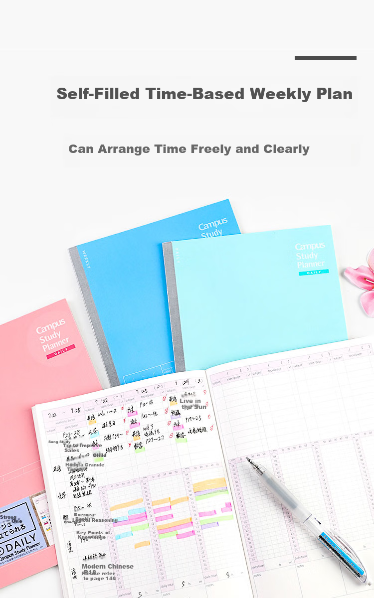 KOKUYO Imported Notebook, Study Planner, Weekly Schedule Book, B5/27 Sheets, Pink, 1 Pack, NO-Y80MW 4
