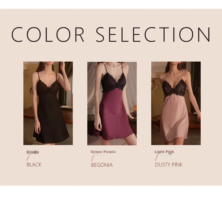 LangSha Women's Sleepwear, Sexy Ice Silk High-End Pure Desire Nightgown with Built-In Bra Pads, Lace Backless Camisole Nightdress for Spring And Summer, Loungewear 5
