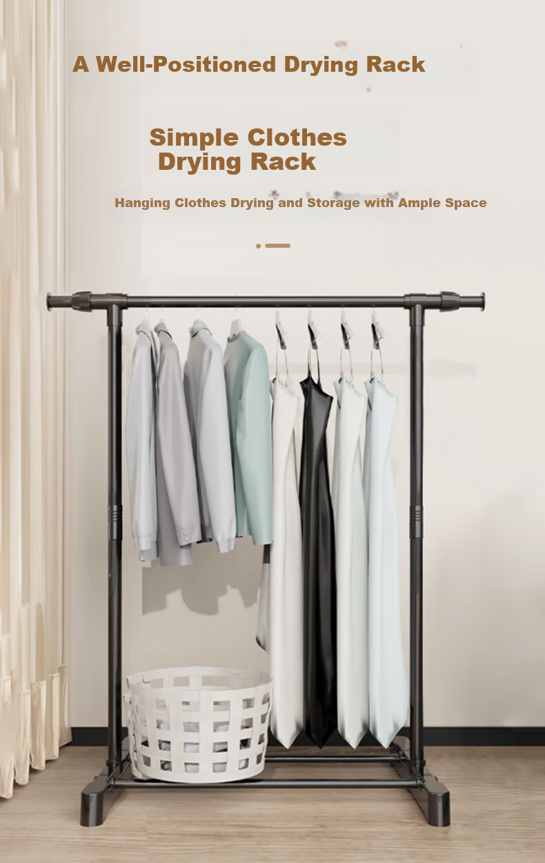 Bingyou Retractable Clothes Drying Rack, Floor-Standing Extendable Clothesline for Bedroom Balcony, Indoor Dormitory Laundry Hanger, Single Pole Coat And Hat Stand 1