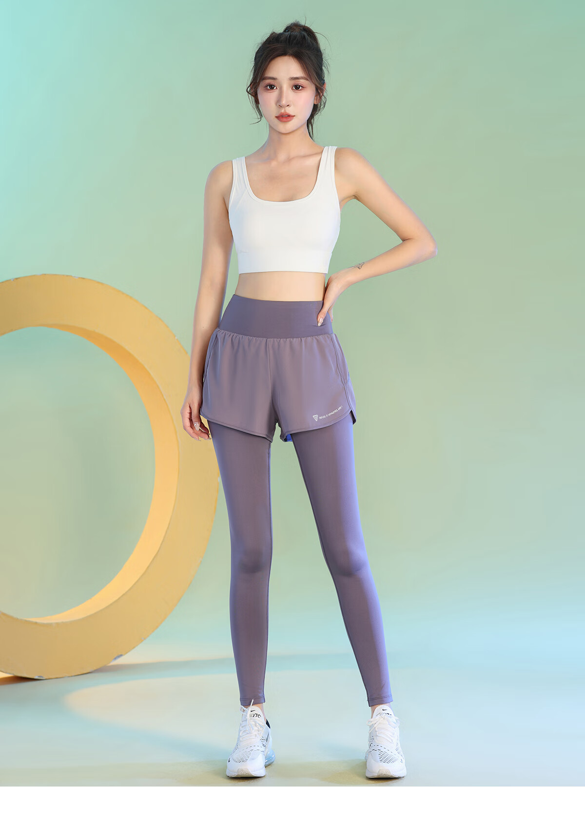 Baisirong Professional Marathon Running Women's Slim Fit Quick-Dry Two-in-One High Waist Elastic Compression Leggings 3