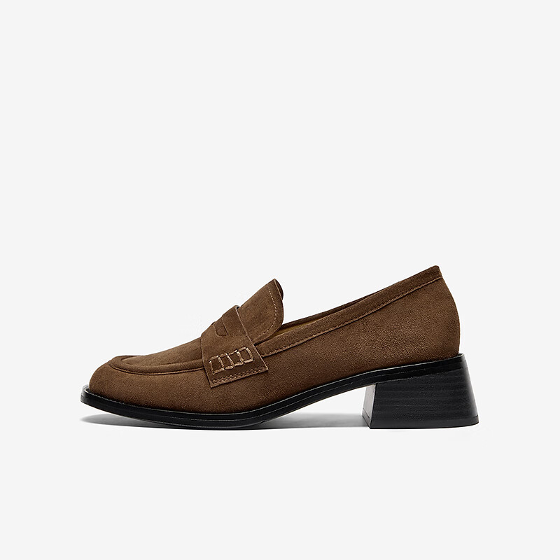 Bata Women's Loafers 2025 Autumn Sheepskin British Style Slip-On Shoes 63051CA5 Brown Size 36