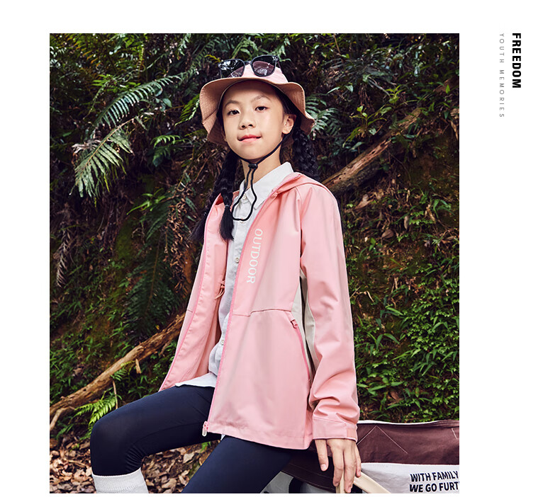 ERKE Kids Girls Hooded Thickened Zipper Windbreaker Jacket Candy Pink 130 18