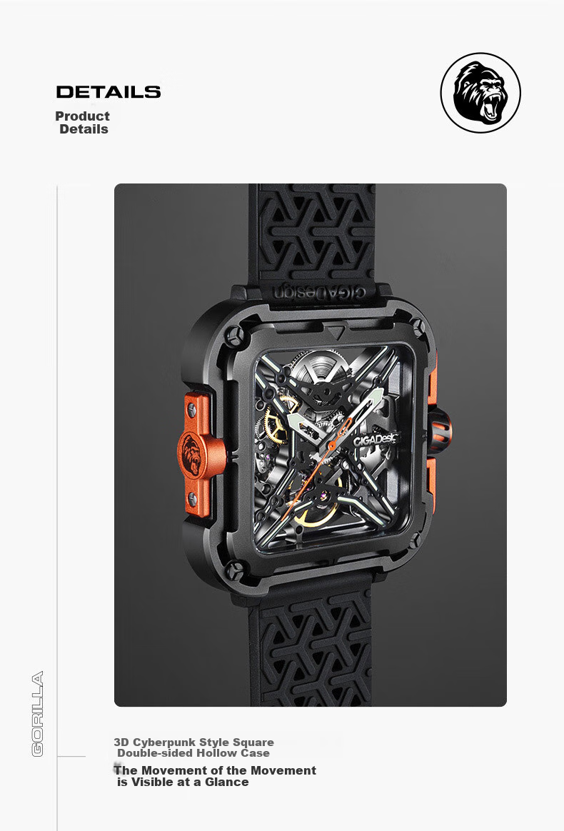 CIGA Design Jia Fengmang Series Mechanical Wristwatch Trendy X Series Gorilla Skeleton Watch, Men's Style, Birthday Gift 17