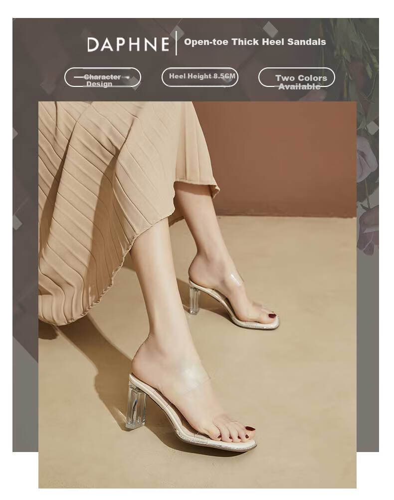 DAPHNE Ultra High Heel Slippers for Women, Transparent Height-Increasing Fashion Shoes, Square-Toe Versatile Elegant Slide Sandals for Women, Silver, Size 37 1