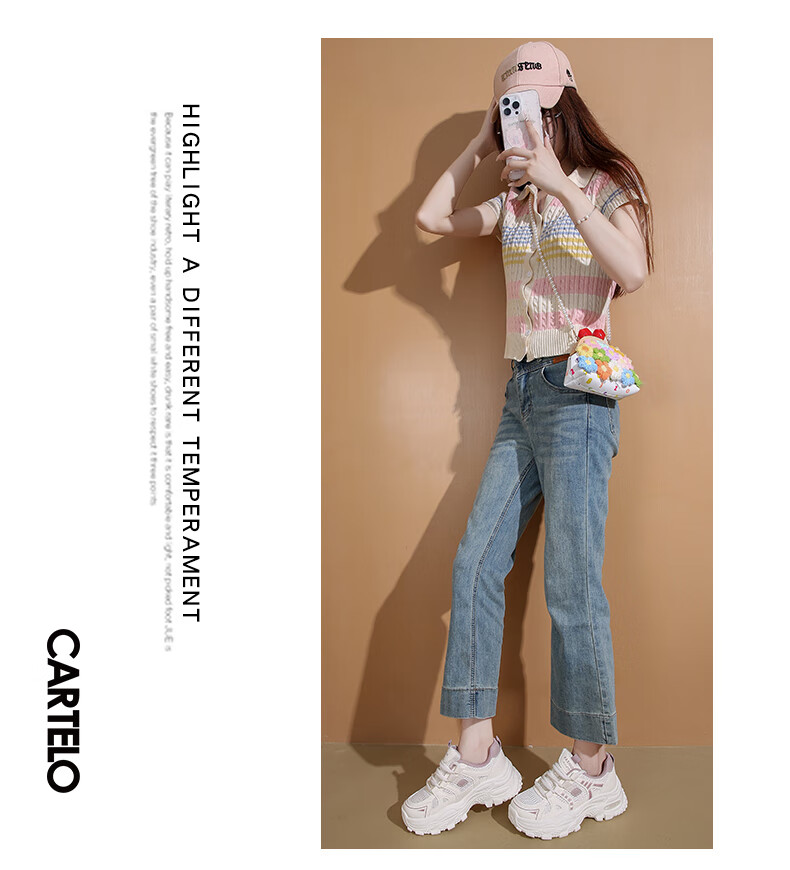 CARTELO Women's Chunky Sneakers, Spring Sports Casual Shoes, Thick-Soled Height-Increasing Running Shoes for Women, 1610 Dou Sha Color, Size 37 9