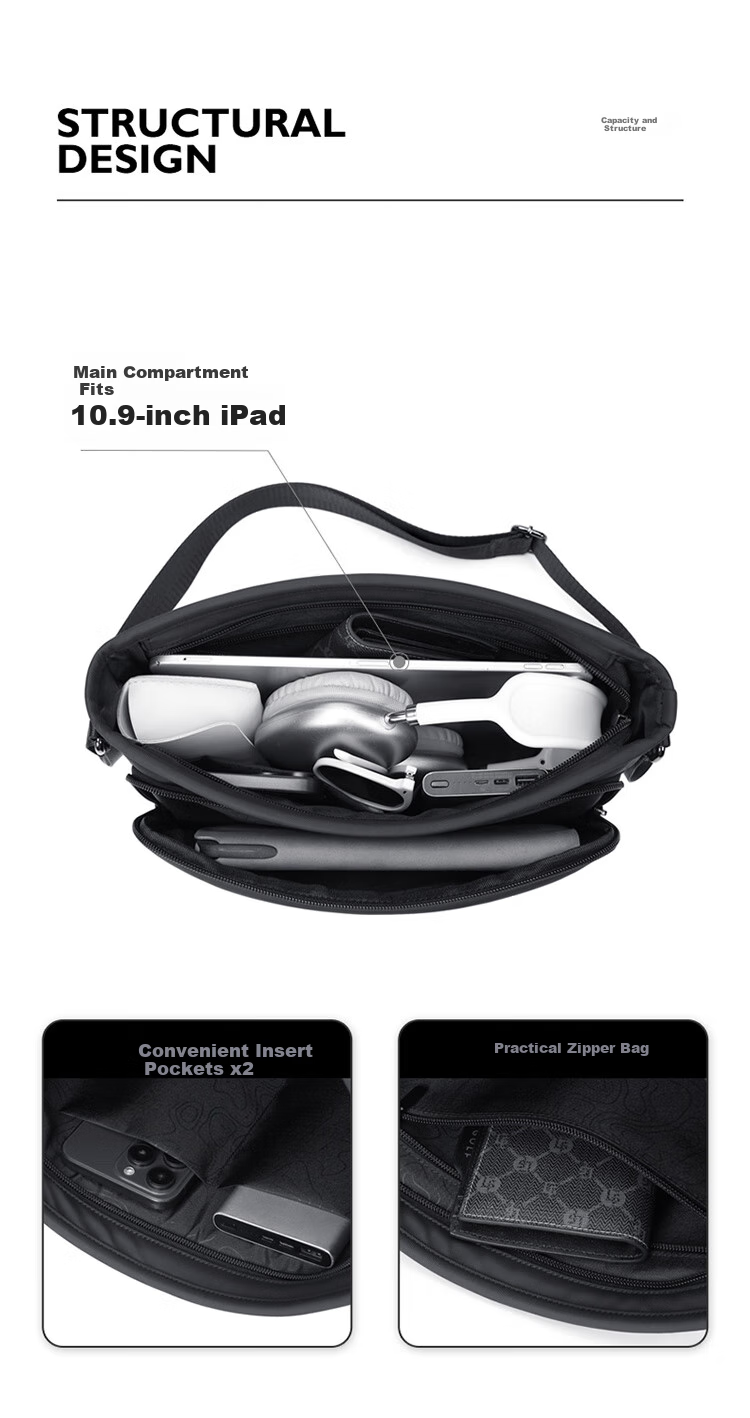 GOLF Shoulder Bag for Men, Casual Crossbody Bag with Multiple Compartments, IPad And Phone Pouch, Water-Resistant, Lightweight, Commuter Business Bag 8