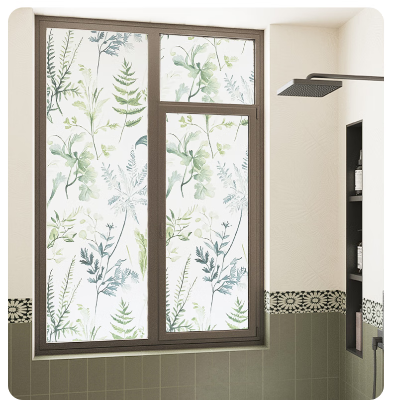 Ouma Frosted Glass Sticker, Green Harmony 90cm*2m Light-Transmitting Opaque Kitchen Bathroom Window Anti-Exposure Film 1