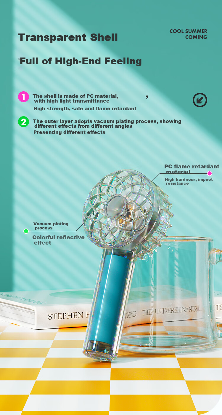 Newmine Handheld Mini Fan, Portable Mini Fan with 13-Hour Long Battery Life, Quiet Operation, Colorful Light, Desktop Cooling Fan, Dazzling Blue And Cya 7