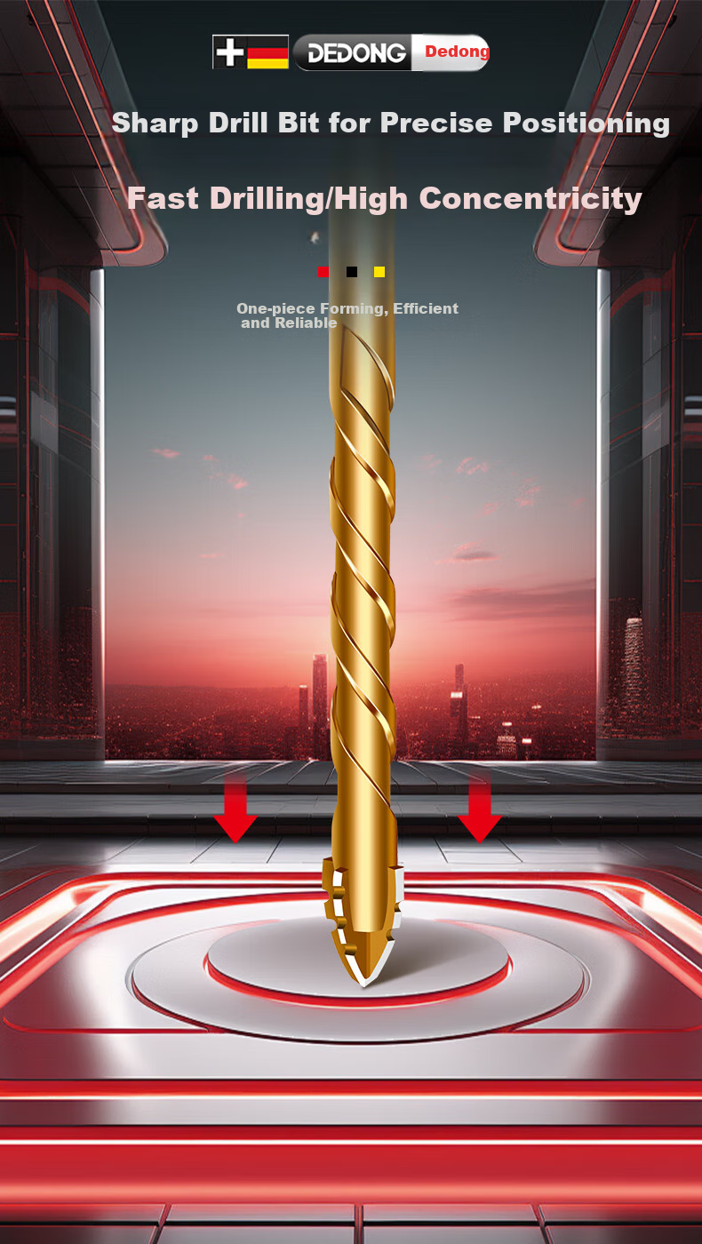 Dedong Four-Blade Serrated Eccentric Drill Bit for Tiles, Concrete, Stainless Steel, Dry Drilling, Angled Head, 6+8+10mm Three Pieces 16