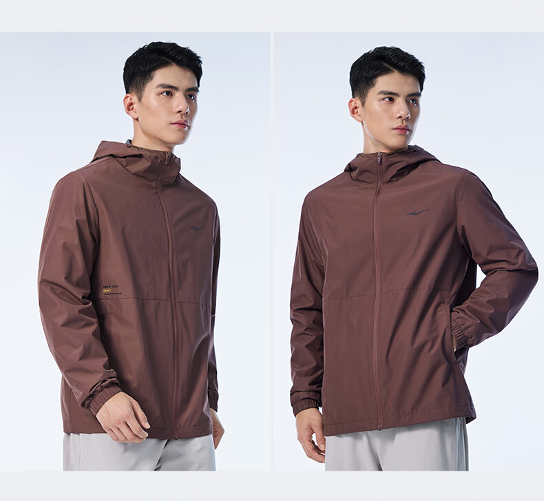 ERKE [Yu Shi Same Style] Water-Resistant Jacket for Men, Spring Stand-Collar Hooded Coat, Outdoor Sports Windbreaker 12