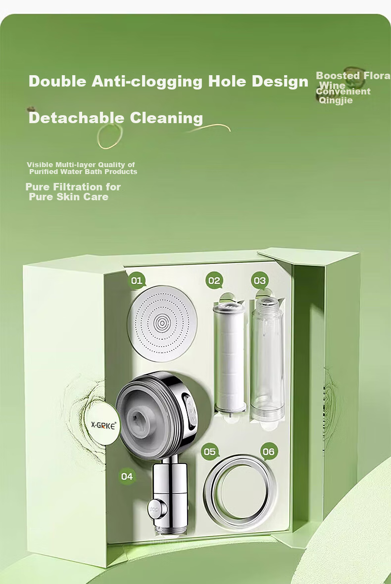X-GRKE [Germany] Pressurized Filter Shower Head Filter for Home Use, Handheld Shower Head, Removes Residual Chlorine, Skin-Friendly 22