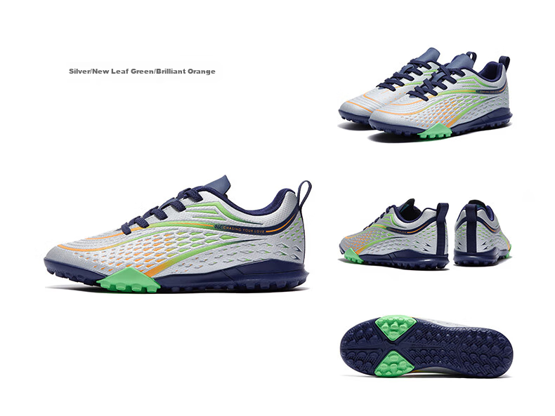 361° Children's Soccer Shoes, 2025 All-Season Youth Shock-Absorbing Rebound Sports Cleats, Wear-Resistant Training Shoes, Silver, Size 37 16