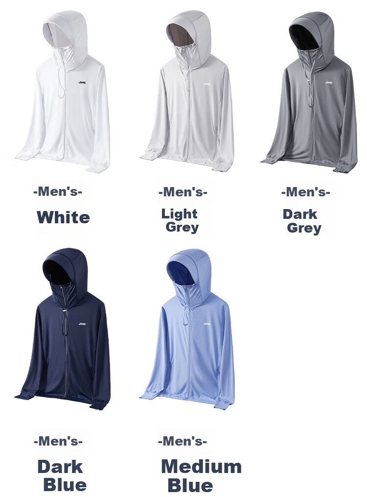 JEEP [UPF50+] Sun Protection Jacket for Men, Summer Hooded Breathable Lightweight Quick-Dry Menswear 9088, Light Gray, M 7