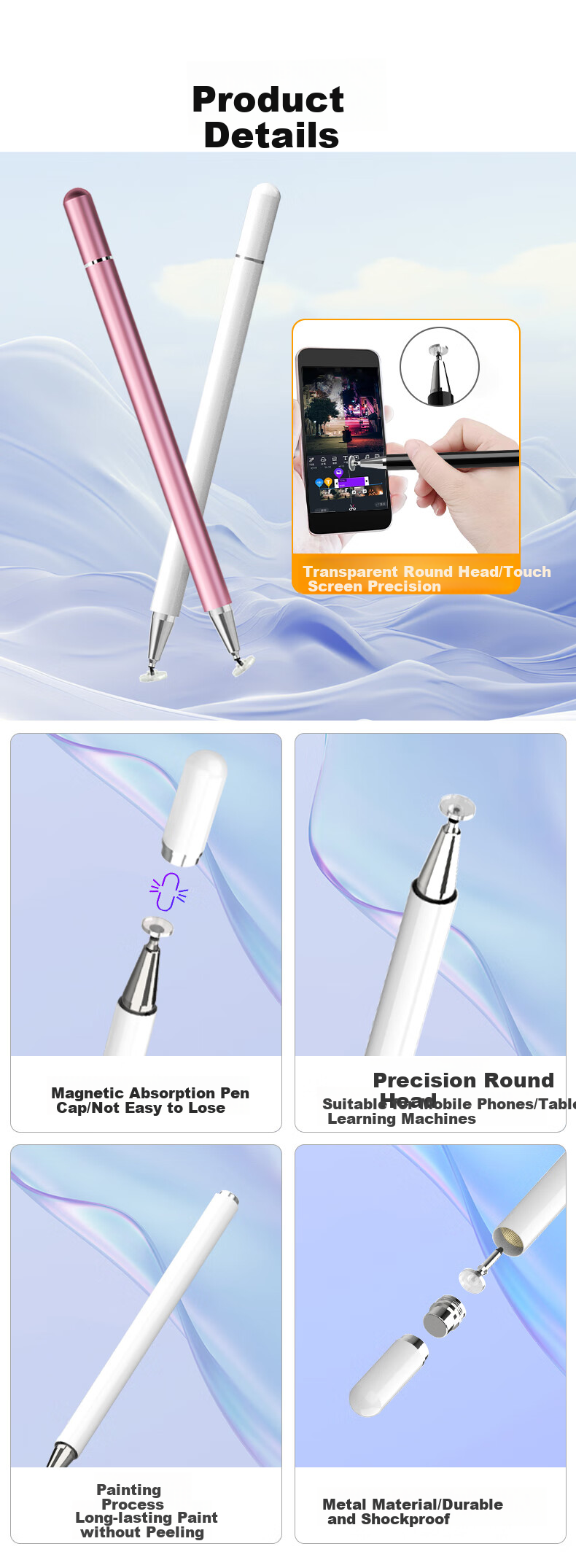 JPLAYER IPad Capacitive Stylus, Mobile Touch Pen, Circular Touchscreen Pen, Suitable for Huawei, Xiaomi, Android, Apple, Microsoft Surface Tablets, Video Editing And Drawing 3