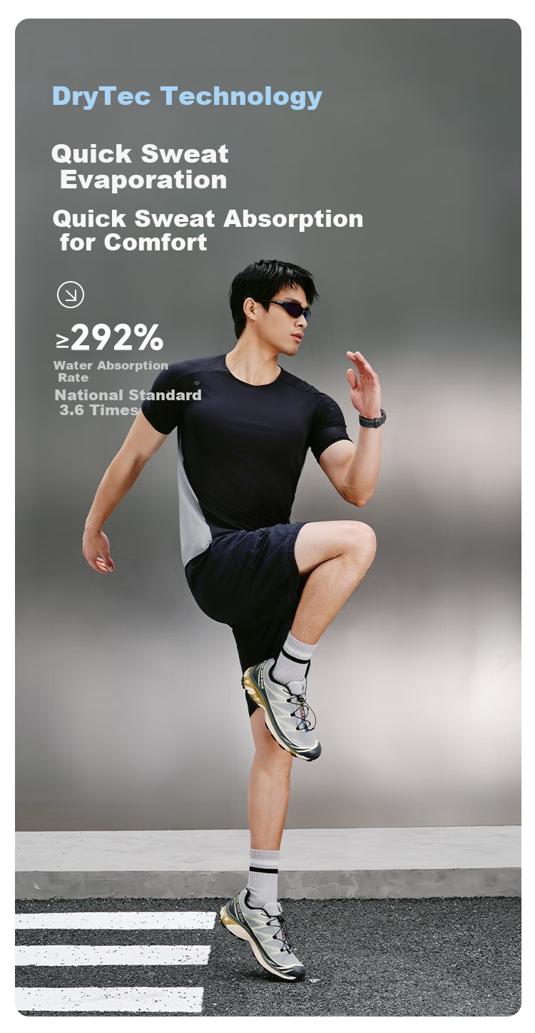 JD Original Summer Men's Breathable Sports Short-Sleeve Sweat-Wicking Quick-Dry Running Outdoor T-Shirt, Black, Size S 4