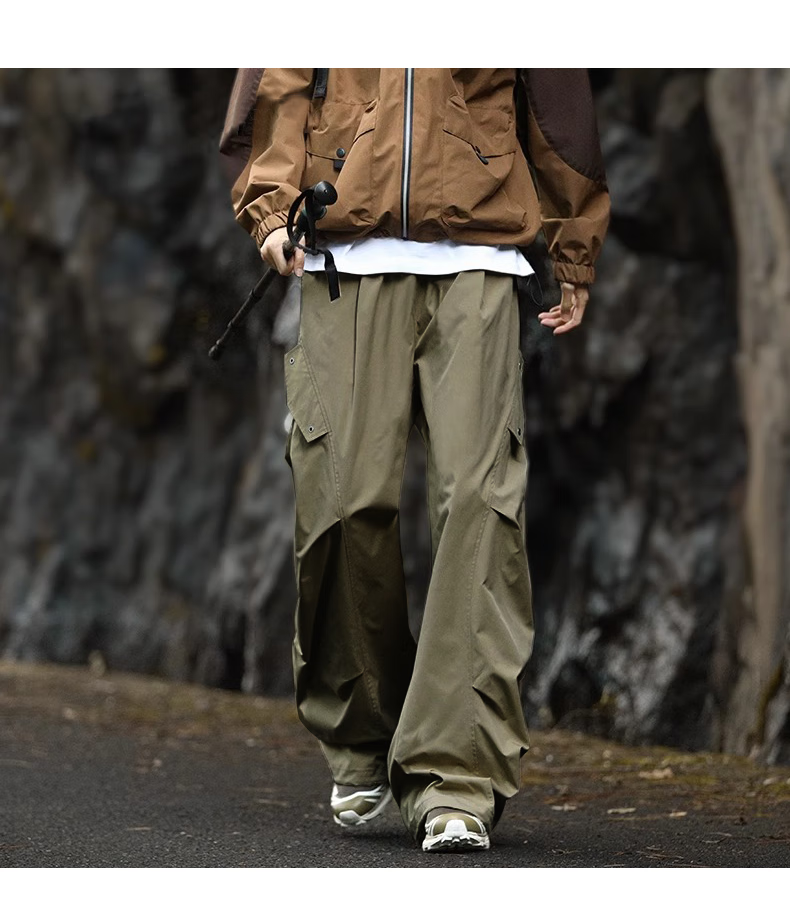 Dingfengbaoluo American-Style Outdoor Paratrooper Cargo Pants for Men, Loose-Fitting Casual Wrinkle Design Long Trousers for Summer, XP01 Beige 2XL 20