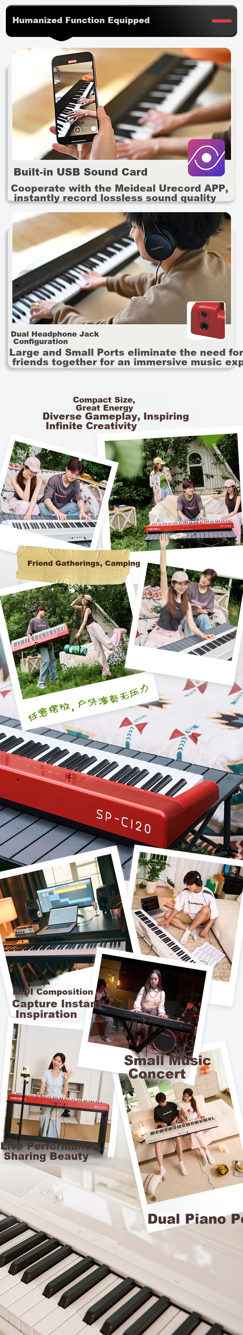 MEDELI Digital Piano, SP-C120E, White, Heavy Hammer 88-Key Weighted Graduated, Portable Heavy Hammer Electronic Piano 2