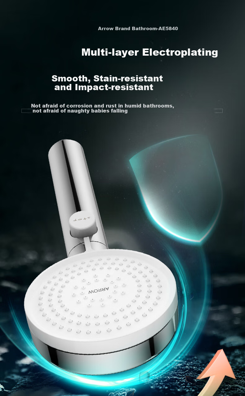ARROW One-Button Water Stop Shower Head, Handheld High-Pressure Shower Head, Multi-Level Adjustable Handheld Shower Sprayer 11