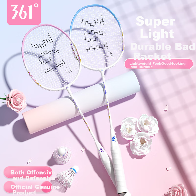 361° Badminton Racket Huayu Series, Ultra-Light And Durable Double Rackets, Training And Competition Set for Adults And Students, Pre-Strung