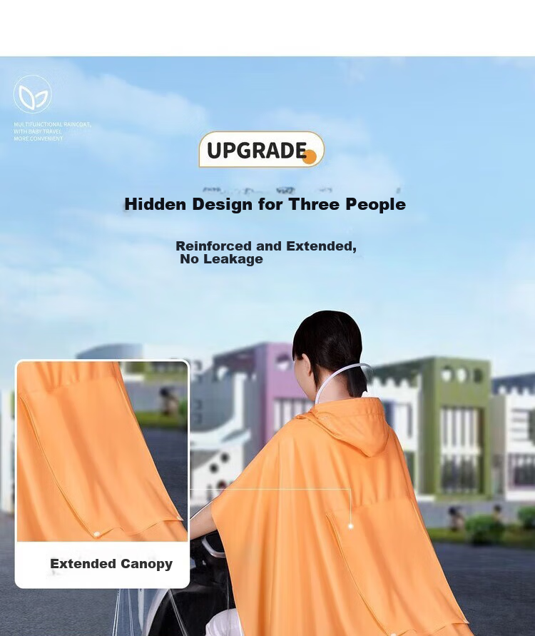 Geshu Parent-Child Raincoat, Electric Bike Two-Person Mother-Son Long Style, Full-Body Protection against Heavy Rain, for Men And Children, Cycling Poncho 8