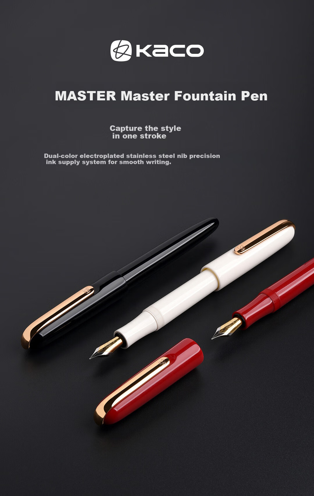 KACO [Valentine's Day Gift] KACO Master Fountain Pen, High-End Business Office Ink Pen, Premium Valentine's Day Gift, Teacher Gift, Adult Calligraphy Practice Pen, EF Nib, White 1