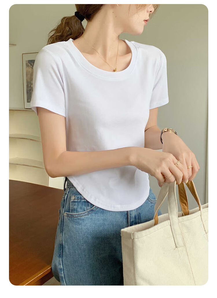 Urban Beauty 100% Cotton Slim Fit Short Sleeve T-Shirt for Women, Stylish Basic Tee, Shoulder Design, Slimming Fit 9