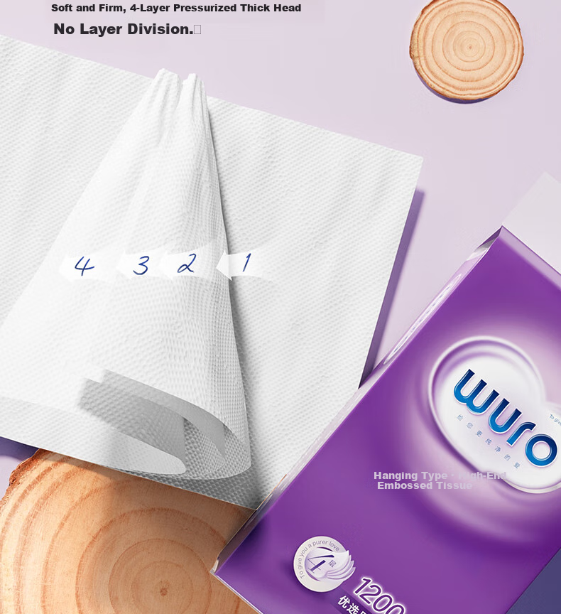 Wuro Hanging Tissue Paper, Soft And Thick Ultra-Durable, 4-Ply 300 Sheets*4 Packs, Hanging Tissue Napkins Toilet Paper for Home Use Whole Box 9