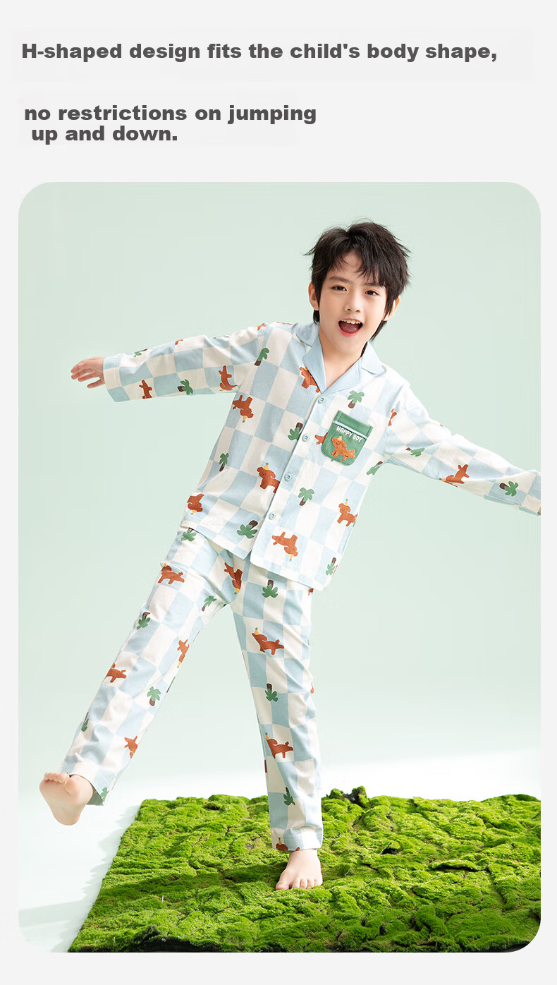 Fenteng Children's Pajamas for Boys, 100% Cotton Spring New Cartoon Sleepwear Set for Older Kids 22